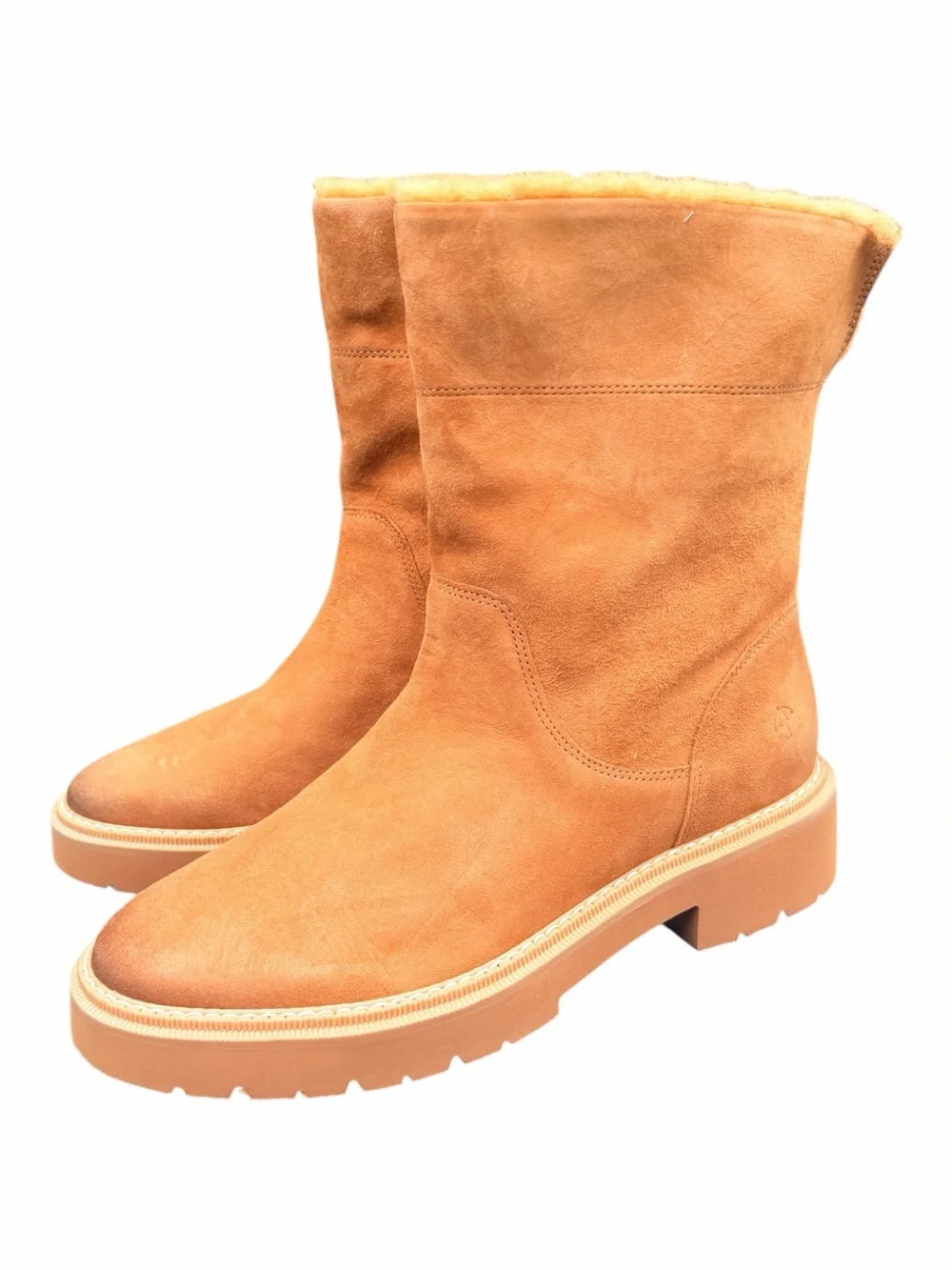 Naturalizer Sense Water Repellent Suede Faux Fur Boots Golden Caramel Size 9 NIB